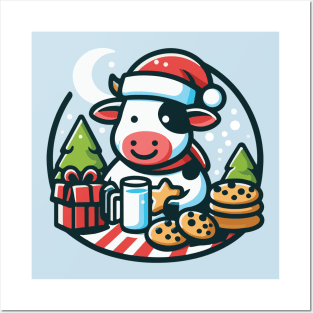 Christmas Cow with Milk and Cookies Posters and Art